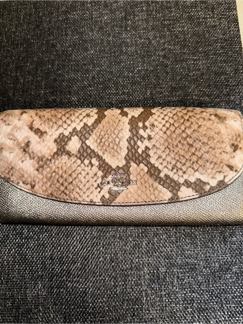 Coach Women's Snake-Print Clutch Wallet in Beige Brown